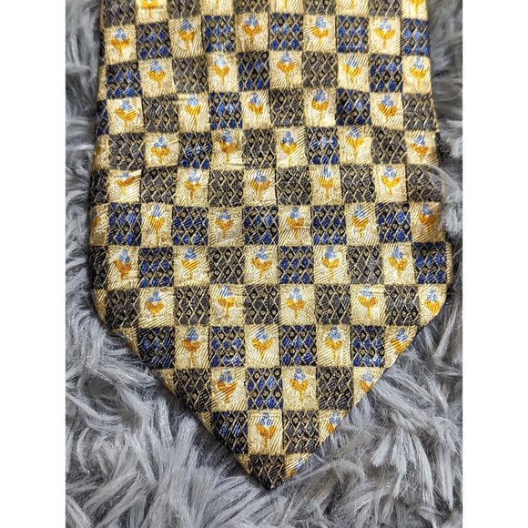 Ermenegildo Zegna Fine Silk Tie Yellow Blue‎ Gold Geometric Italy Designer Mens - Picture 9 of 12